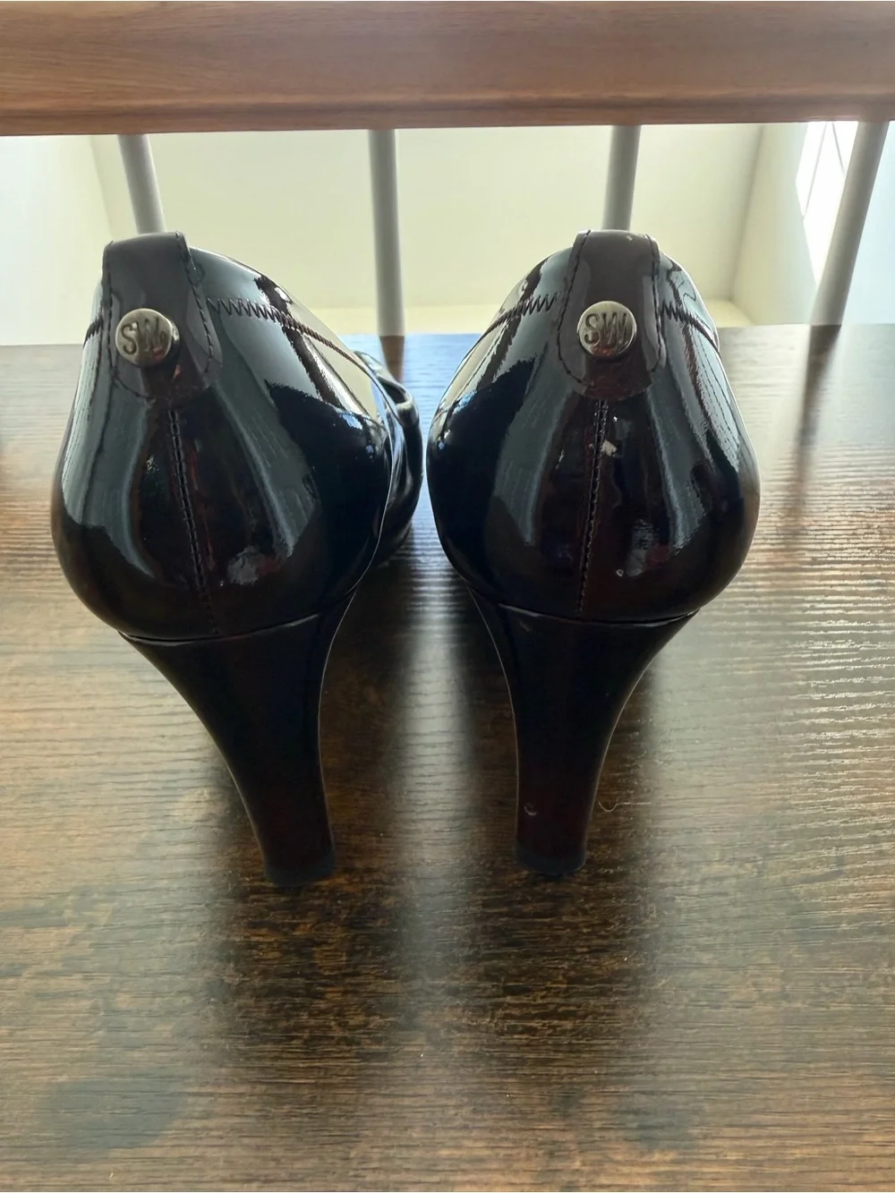 Stuart Weitzman Black Patent Leather Round-Toe Pumps